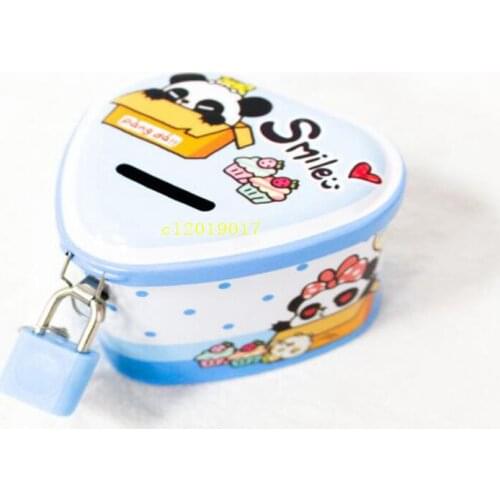 Heart Shape Iron Cartoon Piggy Bank Saving Coin Money Boxes With Lock Christmas Party Gifts for Kids Children