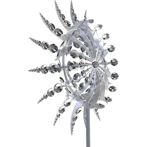 Creative Unique Metal Windmill Geometric Pattern Wind Spinner Catcher Kinetic Chimes with Stake Ornament Garden Yard Patio