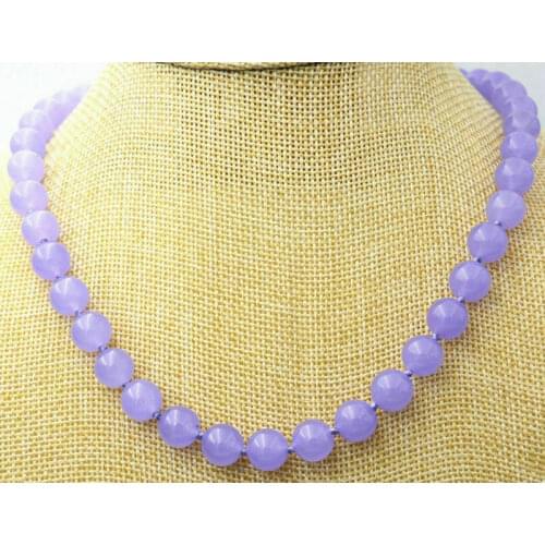 Handmade 10MM Natural Lavender Jade Round Gemstone Beads Necklace 18'' AAA