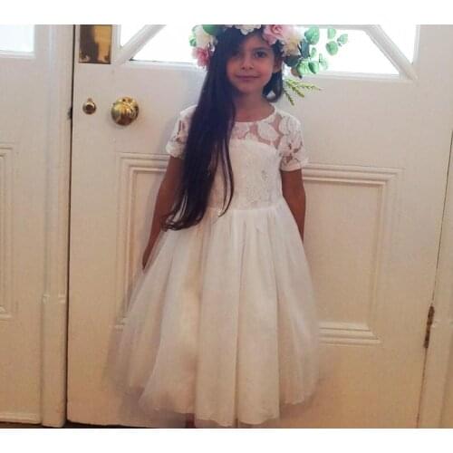 Summer girls ankle length ivory communion dress Длина по щиколотку Слоновая кость Платья для девочек-цветочниц