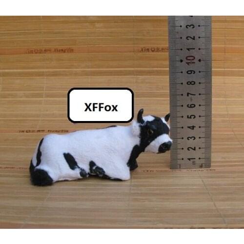 Small cute real life cow model plastic&furs simulation kneeling cow doll gift about 12x5x6cm xf1901