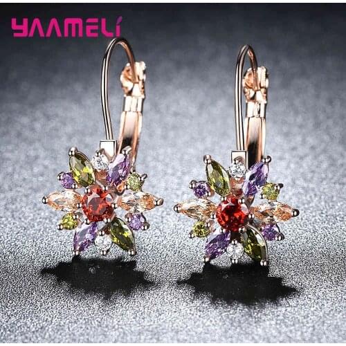 Fashion Trendy Crystal Flower Hoop Earrings For Women Elegant Vintage Love Wedding Earring Statement Jewelry Bijoux