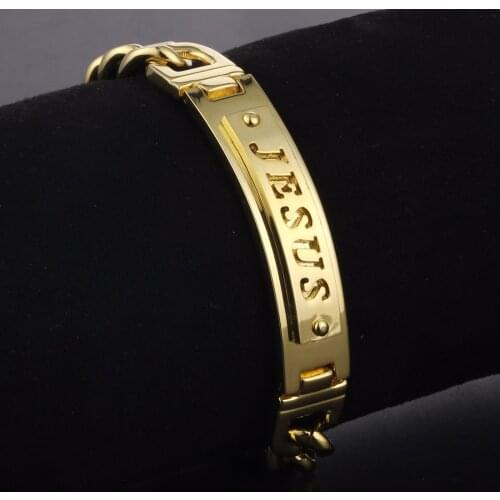 Mens Stainless Steel Bracelet Hombre Jesus Gold Silver Color Link Chain Bangles Bracelets Husband Boyfriend Masculine Jewelry