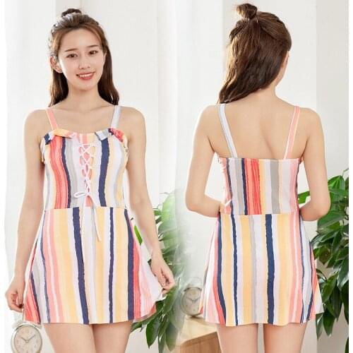 2021 New Fashion Striped Ladys One-piece Boxer Skirt Conservatively Covering The Flesh and Thinning Hot Spring Swimming Suit