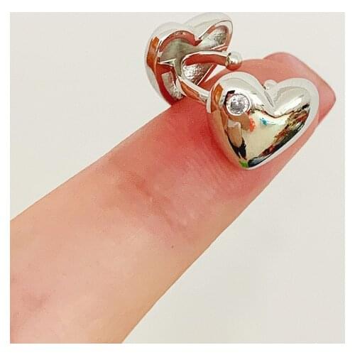 Origin Summer Trendy Silver Color Metallic Heart Earrings for Women 2021 Fashion Alloy Double Love Clip Earrings Korean Jewelry