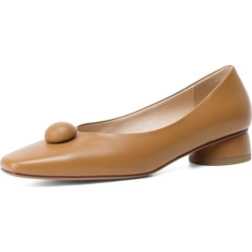 Osunlina Elegant Slip On Womans Flats Square Toe Genuine Cow Leather Footwear 3.5cm High Heels Handmade Shoes Lady 2021 New