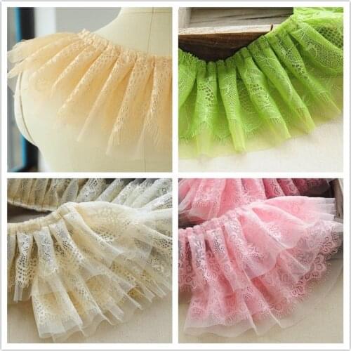 10cm Pink Apricot Pleated Mesh Eyelash Lace Ruffle Folded Trim Bubble Skirt Tutu Lace Baby Clothes Accessories Splicing Material