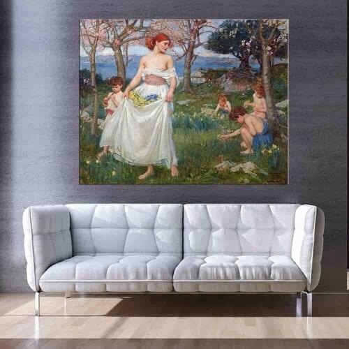 “A Song of Springtime” Portrait Canvas Painting William Waterhouse Posters and Prints Nordic Wall Picture for Living Room