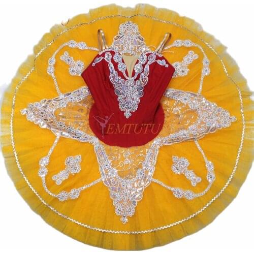 Adult Professional Ballet Tutu Red Orange Summer Fairy Peformance Pancake Tutus Ballerina Ballet Stage Costume Women