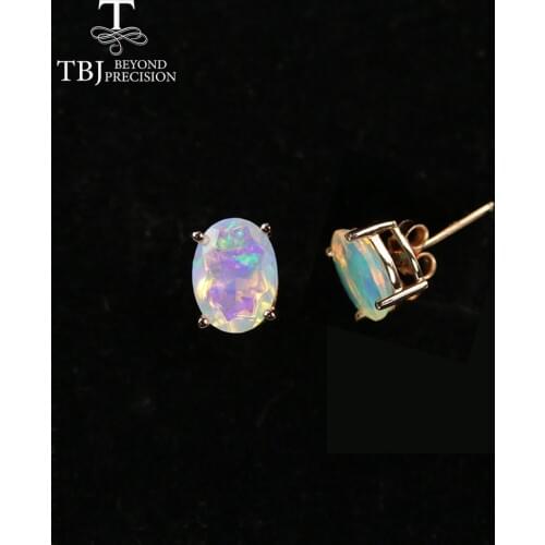 1.7ct Natural ethiopian opal earring oval 6*8mm gemstone simple design earring 925 sterling silver jewelry for girls & lady