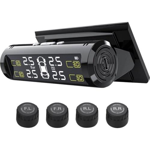 Car TPMS Solar Tire Pressure Monitoring System LCD Color Screen Real-time Tire Information 4pcs External Sensor TPMS Sensor