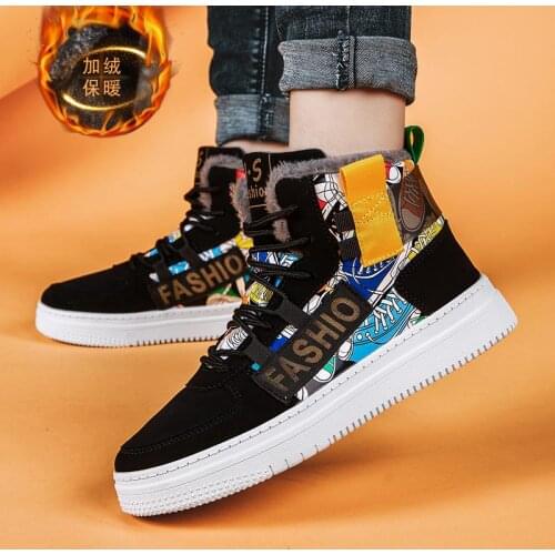 Big Size High Top Warm Running Shoes Womens Winter Woman Black Sneakers Woman Sport Shoes Sports Women Fur Bascket Femme E-987