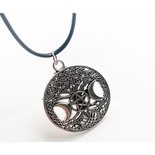 Tibetan Alloy Triple Moon and Sun Pendant Tree of Life Pentagram Charm Necklace Dropshipping Spiritual Geometric Symbols 1pc