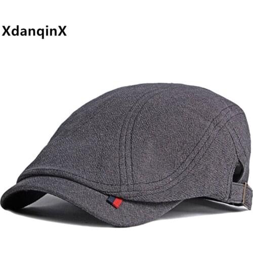 XdanqinX Lengthened Mens Beret Snapback Cap Autumn British Retro Thin Fashion Casual Tongue Cap Adjustable Size Bone Sports Hat