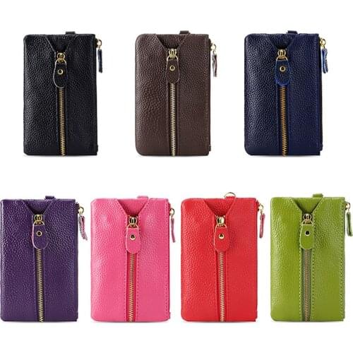 1pc Zipper Coin Bag Vintage Leather Case Car Key Organizer Ring Wallet Genuine Wrap Purse Keychain Pouch Holde Car Accessories