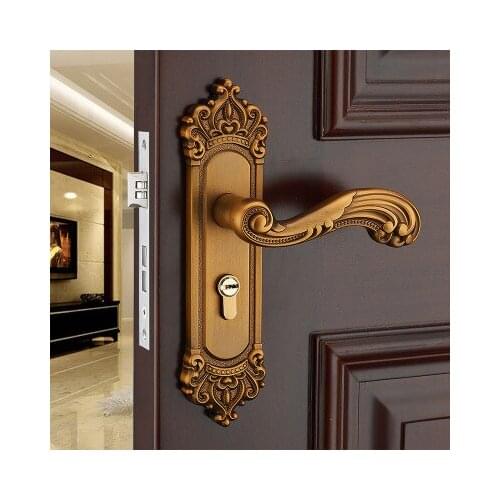 Vintage Mute Room Door Lock Aluminum Alloy Interior Door Handle Lock European style Anti-theft Gate Lock Furniture Hardware