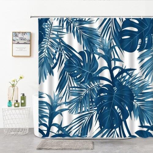 Palm Leaf Shower Curtains Bathroom Curtain Home Decoration Bath Curtains With Hooks Tropical Green Plant Rainforest Printing