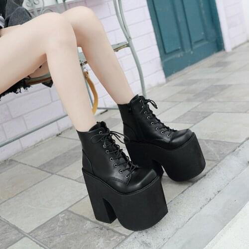 Chunky Heel Lace Up Big Size Shoes Woman White Ankle Boots Boots-women Luxury Designer Booties Ladies Clogs Platform Zipper