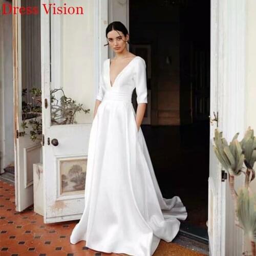 Satin Sexy V-neck Wedding Dresses Vestidos De Novia Robe De Soiree свадебные платья Bride To Be свадебное платье