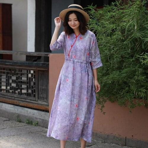 Women Spring Summer Printed Dress Ladies 2021 Print Dress Female Ramie Dresses 2021