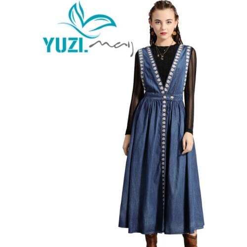 Dress Women 2019 Yuzi.may Boho New Denim two-piece Women Dresses V-neck Vintage Embroidery Vestidos A82183 Vestido
