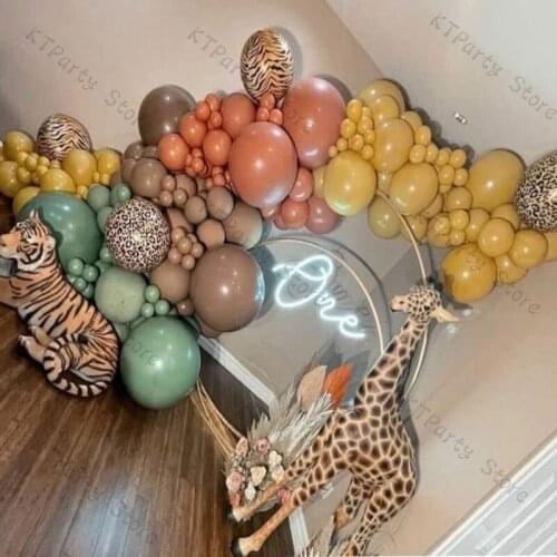 145pcs DIY Balloon Arch Garland with Leopard Tiger Stripes Balloons for Baby Shower Themed Birthday NeutralWild Party Decoration