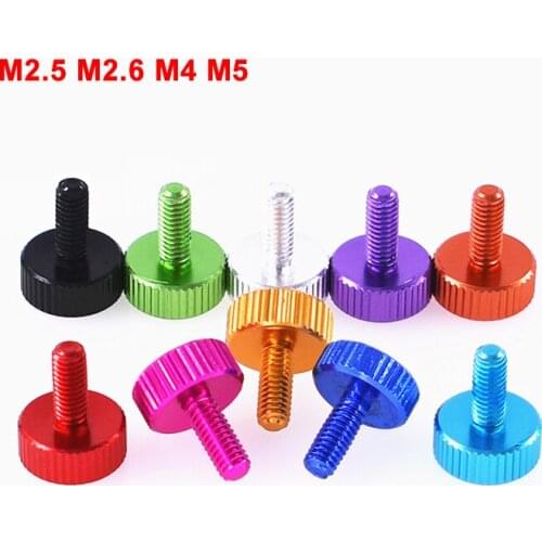 5PCS knurled Thumb Screw Aluminum Alloy M2.5 M2.6 M4 M5 Round Flat Head Case Screws DIY Bolt Multiple Color Length 6-20mm