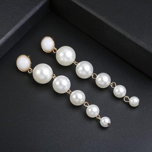 2021 New European and American Long Size Artificial Pearl Earrings Female Prom Temperament Personality Beaded Jewelry Lover Gift