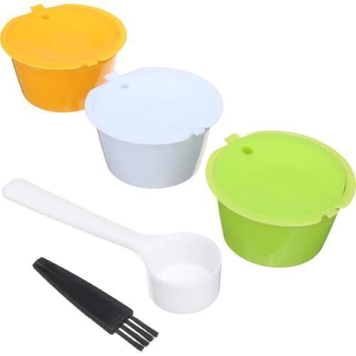 3Pcs/Set Reusable Coffee Capsules Spoon Brush Set Refillable Coffee Capsules Cup Pod Filter Baskets For Nescafe Dolce Gusto