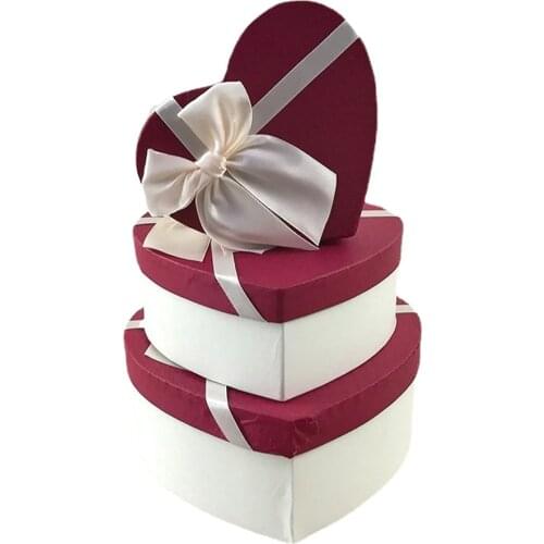 3pcs Heart Shaped Gift Case Bow-knot Gift Box Exquisite Paper Present Boxes
