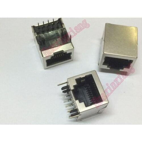 5PCS/Lot RJ45 8P8C Steel Shield Network Female Jack Connector PCB Mounting 90 Degree