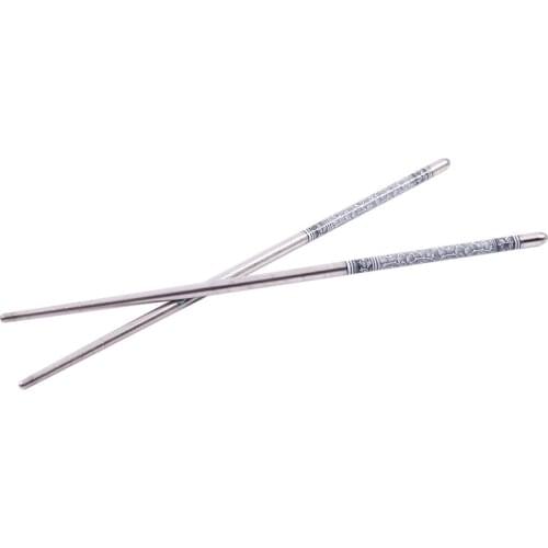 8.9" Length White Vine Pattern Stainless Steel Chopsticks Pair-ABUX