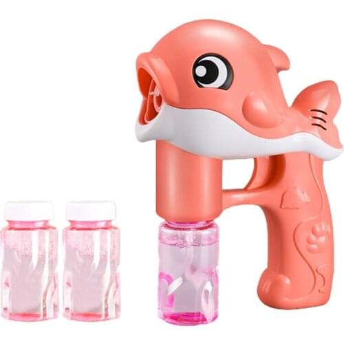 Y55B 1PC Blue/Pink Automatic Dolphin Bubble Maker Bubble Toy with Small Size Blower/Light/Music Swimming Pool Outdoor Toy
