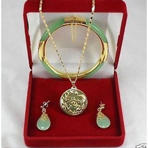 Free Shipping New Jewelry green necklace pendants earrings bracelets Set 5.23