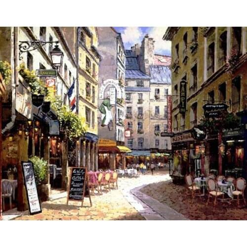 Free shipping Mediterranean sea bustling streets of shops landsacpe oil painting canvas prints on canvas art decoration picture