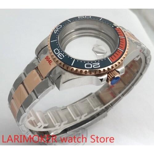 Transparent cover 904L stainless steel rose gold strap bracelet with 40mm sapphire glass ETA NH36 MH35 case,bezel blue orange