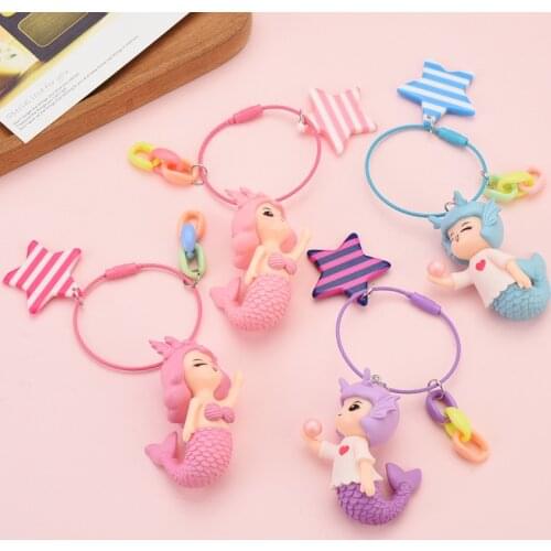 Lovely Acrylic Star Keychain Bag Accessories Keyring Woman Cute Cartoon Glue Drop Girl Mermaid Princess Key Chain