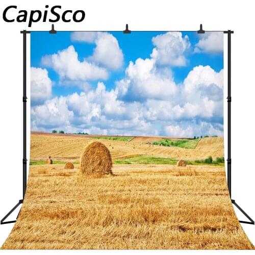 Capisco Rural Farm Field Wheat Hay Bales Clouds Blue Sky Photography Backgrounds For Photo Studio Vinyl Custom Backdrops Props