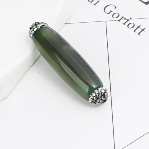 Doreen Box (Grade A) Cylinder Precious Stone Beads Natural Beads With Rhinestone Jewelry Making19mm x14mm Hole Approx 1mm 1PC