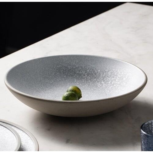 KINGLANG Original Designed Ceramic Noodle Bowl Single Big Shallow Bowl Salad Plate Deep Dish Bowl