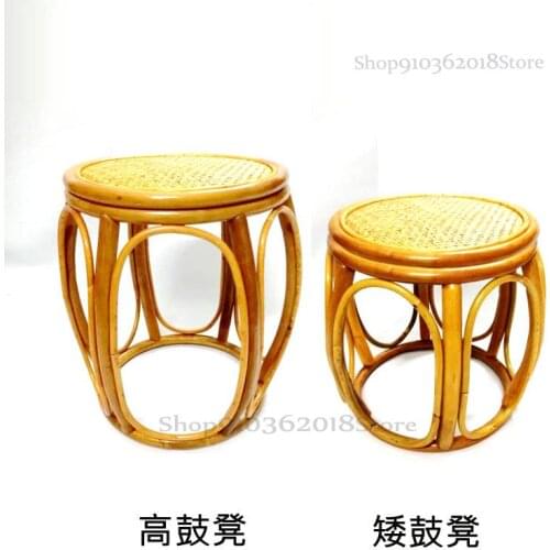 Real Rattan Round Stool Rattan Stool Small Rattan Chair Childrens Stool Rattan Drum Stool Hotel Teahouse Shoe Changing Dressing