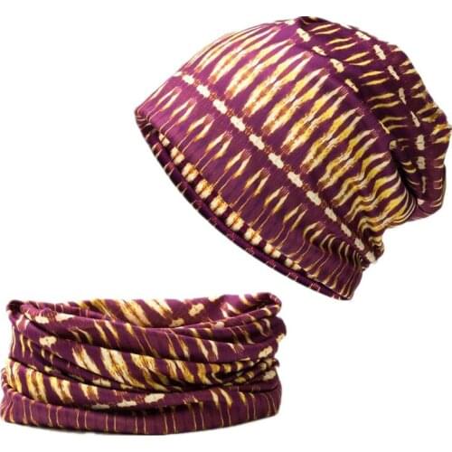 Ldslyjr 2021 Autumn Winter Print Cotton Skullies Cap Beanie Hat Turban Hat Scarf Dual Use for Men and Women 24