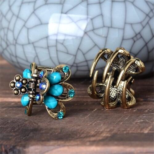 Retro Metal Flower Hair Claws Hair Ornaments Girls Accessories Rhinestone Resin Vintage Hair Clip Crab For Women Jewelry Gifts
