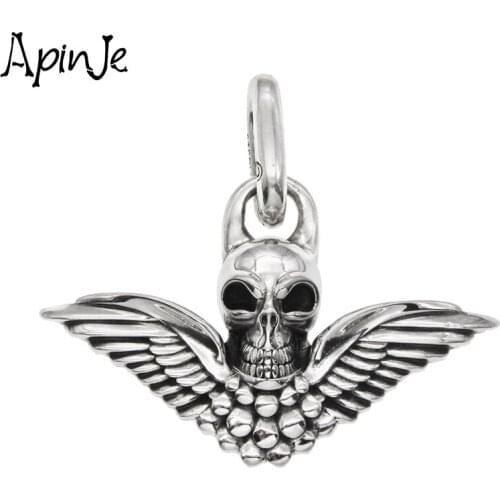 Apinje Handmade 925 Sterling Silver Skull Necklaces Pendant for Men Creativity Fashion Thai Silver Fine Jewelry Pendant