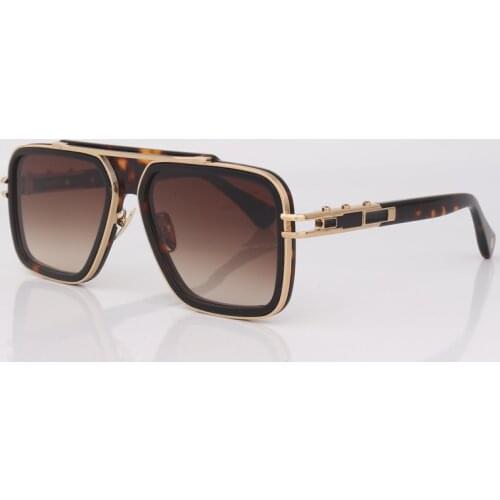 Square metal frame sunglasses for men Gradient brwon lens