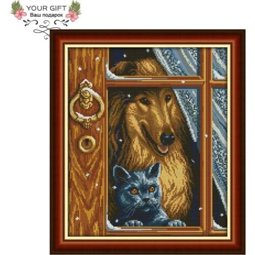 Joy Sunday DA224 14CT 11CT Stamped and Counted Home Decoration Inside Window Dog Needle Art Craft Cross Stitch Kits