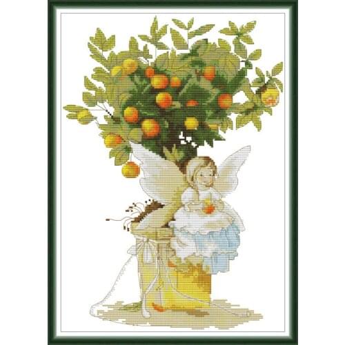 Orange Angel Cross Stitch Kit DIY Cartoon Little Girl Pattern Embroidery Kit Aida 14CT 11CT Needlework Home Decoration Painting