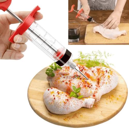 Stainless Steel Needles Spice Syringe Set Turkey Steak BBQ Meat Flavor Injector Sauce Marinade Injection Spices Cooking Tools