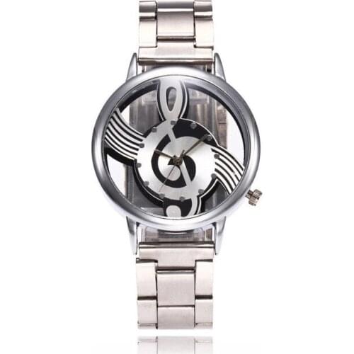 2018 New Luxury Brand Fashion and Casual Music Note Notation Watch Stainless Steel Wristwatch for Men and Women Silver Watches