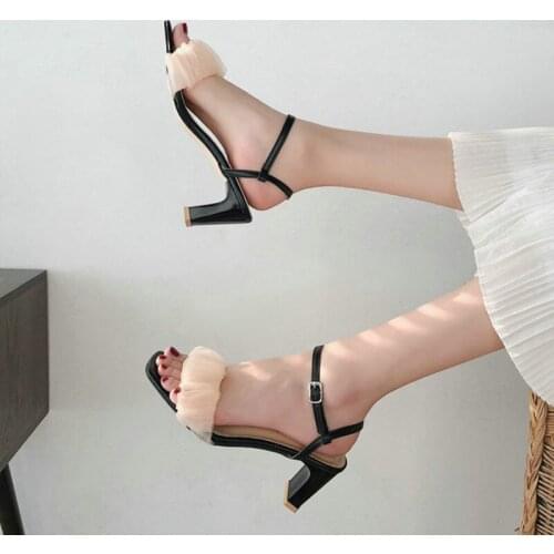 2021 New Sandals Women Fairy Style Gentle Shoes Women Mesh Open-toe High-heeled Shoes